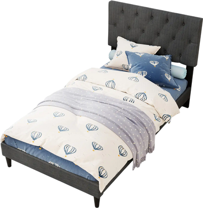 Costway Upholstered Platform Bed Frame Tufted Headboard Gray Twin 423571698 New