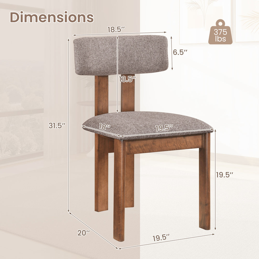 Upholstered dining chair dimensions with curved backrest, walnut rubber wood, sturdy construction, and supportive.