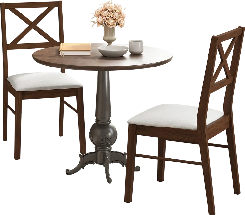 Brown upholstered side dining chairs set of 2 with rubber wood frame, perfect for kitchen or dining room use.