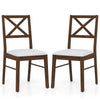 Set of 2 upholstered side dining chairs with rubber wood frame, brown finish, featuring ergonomic cross-shaped.