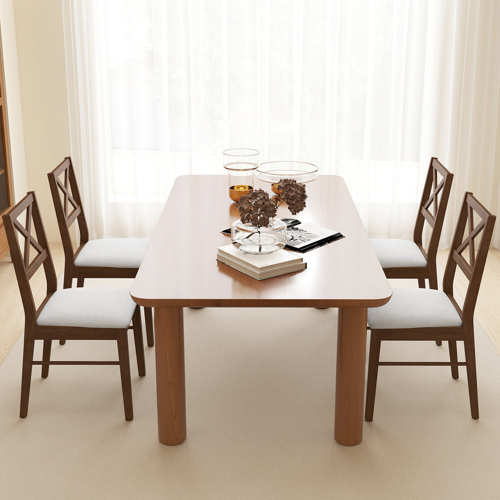 Upholstered side dining chairs set of 2 with rubber wood frame in brown, ideal for kitchen or dining room use.