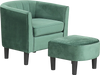 Upholstered green teddy velvet club barrel chair with ottoman, featuring a solid frame and ultimate comfort for.