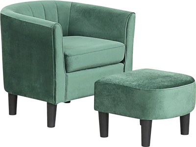 Costway Teddy Velvet Barrel Accent Chair Ottoman Green 59687132 New
