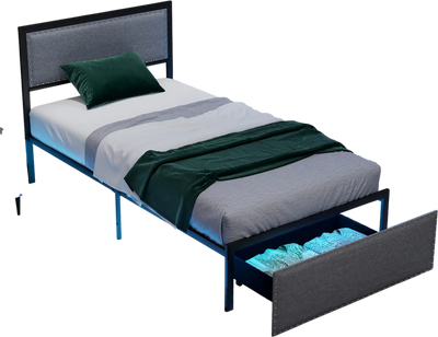 Costway Twin Bed Frame LED Lights Drawer Metal Slats 21438697 New