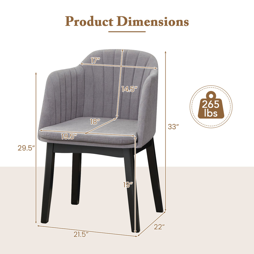 Upholstered velvet accent dining chair dimensions in grey, featuring a curved backrest and sturdy rubber wood frame.