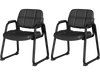 Set of 2 black PU leather waiting room chairs with ergonomic support and cushioned armrests for office or guest use.