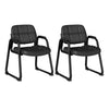 Black PU leather guest chair with integrated armrests and a wide seat, designed for comfort in waiting areas and.