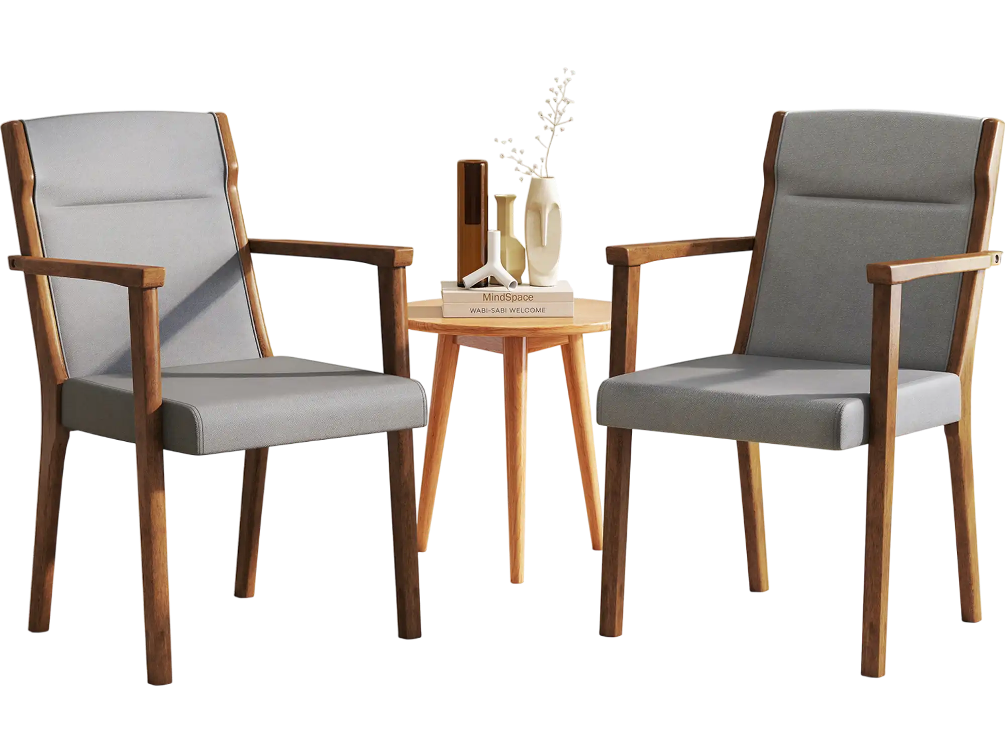 Costway Upholstered Wooden Accent Chairs Set of 2 High Back Soft Cushion Gray 964312578 New