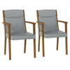 Set of 2 gray upholstered wooden accent chairs with high back, soft cushions, and ergonomic armrests for dining or.