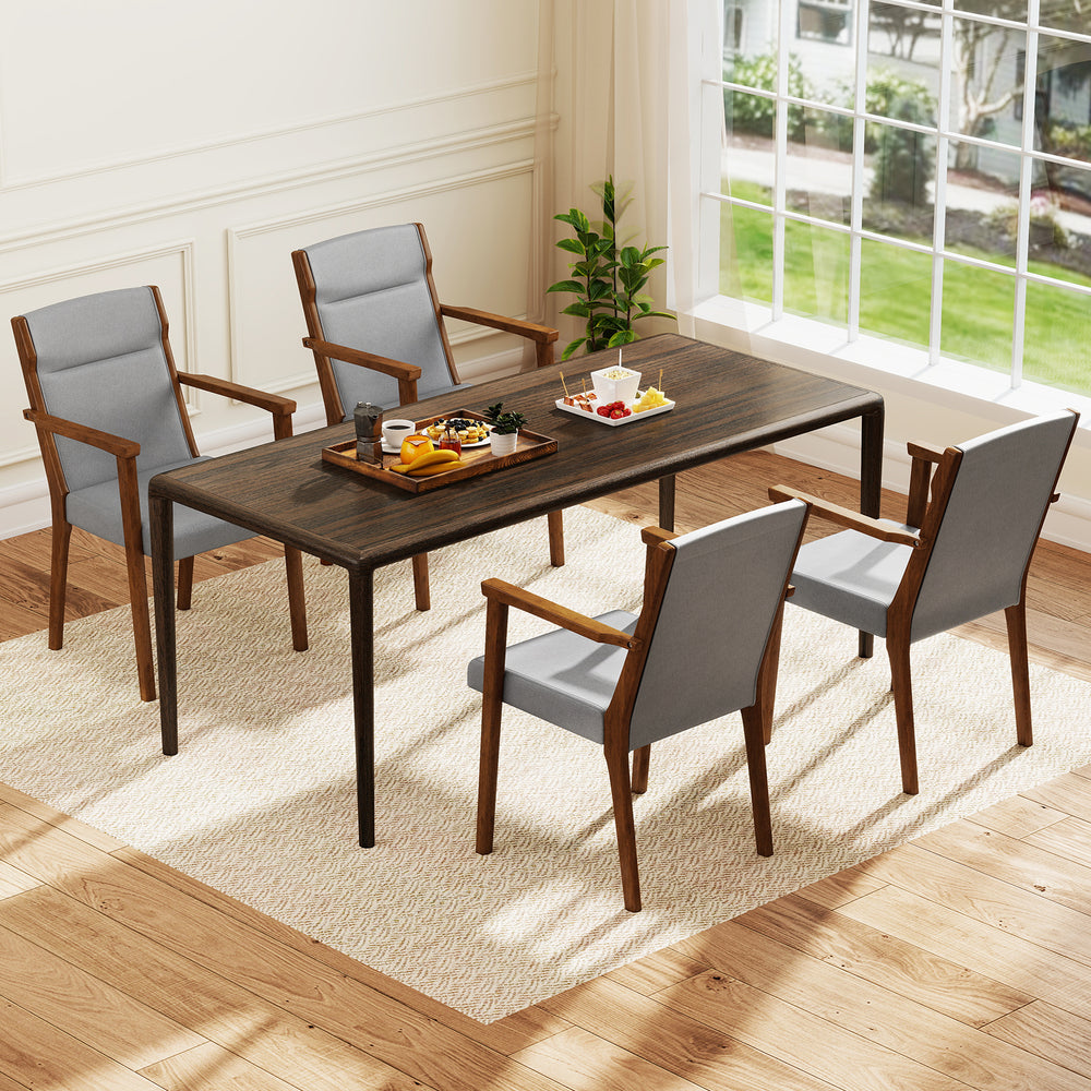 Upholstered wooden accent chairs set of 2 in gray with ergonomic backrest, perfect for dining or living rooms.