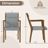 Side view of upholstered wooden accent chair showing dimensions, gray cushion, and ergonomic design for comfort.