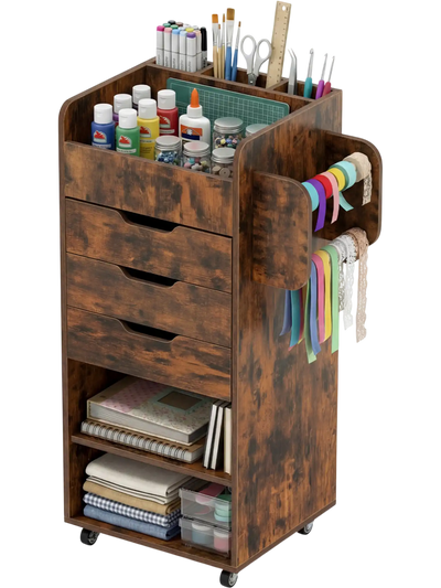 Costway Wrapping Paper Storage Cart 3-Drawer Lockable Casters 58243967 New