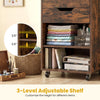 Utility trolley in rustic brown with 3 drawers and a 3-level adjustable shelf for customizable storage solutions.