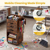 Utility trolley in rustic brown with 3 drawers, open shelves, and 4 casters for easy mobility and organized storage.
