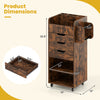 Utility trolley in rustic brown with 3 drawers and open shelves, featuring dimensions for versatile storage solutions.