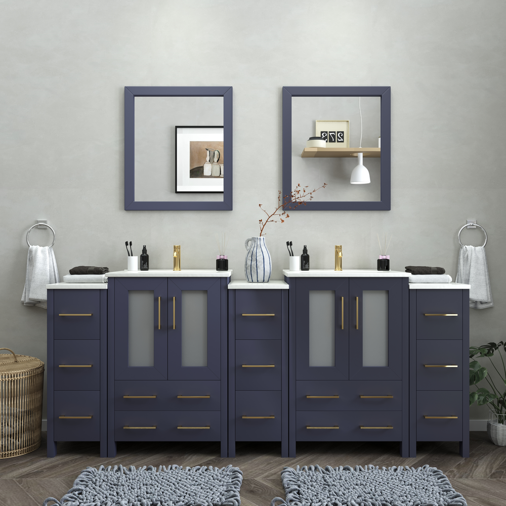 Vanity Art Brescia 84" Bathroom Vanity Double Sink Combo Set with Ceramic Tops and Mirrors VA3024 New