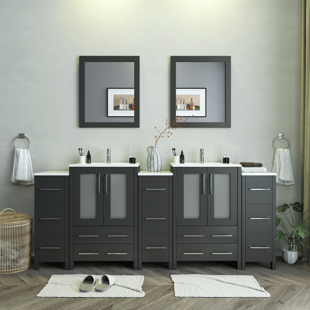 Vanity Art Brescia 84" Bathroom Vanity Double Sink Combo Set with Ceramic Tops and Mirrors VA3024 New