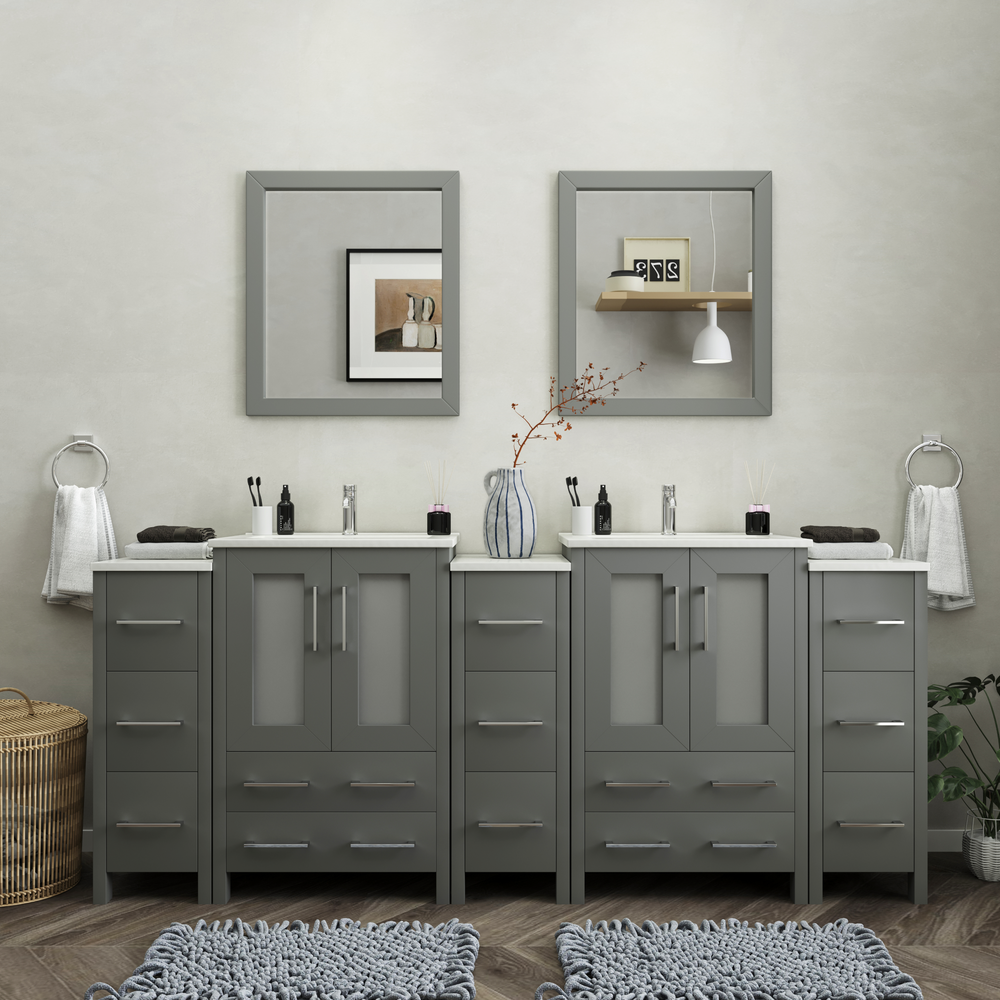 Vanity Art Brescia 84" Bathroom Vanity Double Sink Combo Set with Ceramic Tops and Mirrors VA3024 New