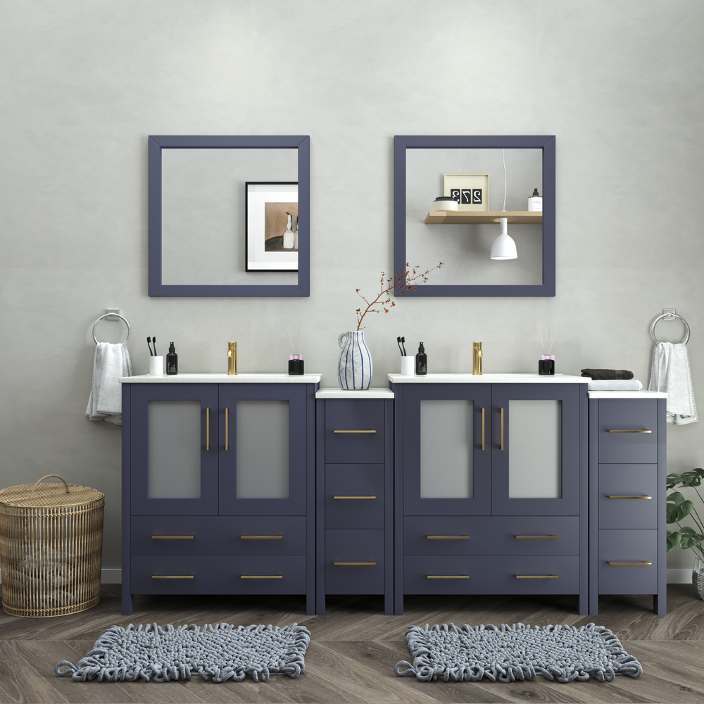 Vanity Art Brescia 84" Bathroom Vanity Double Sink Set with Ceramic Top and Mirror VA3030 New