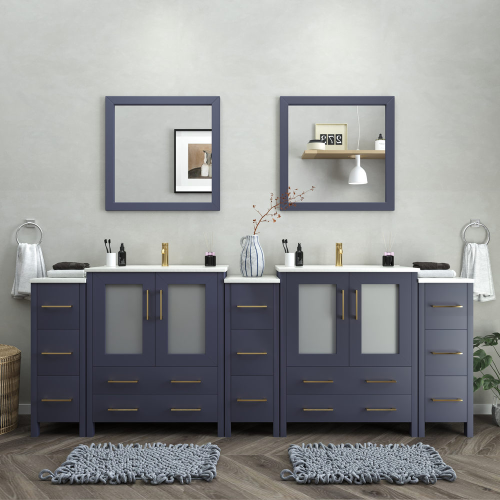 Vanity Art Brescia 96" Bathroom Vanity Double Sink Set with Ceramic Top and Mirror VA3030 New