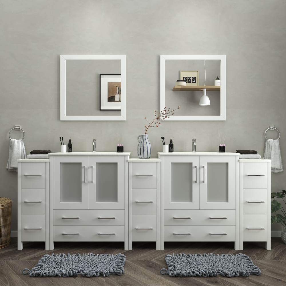 Vanity Art Brescia 96" Bathroom Vanity Double Sink Set with Ceramic Top and Mirror VA3030 New