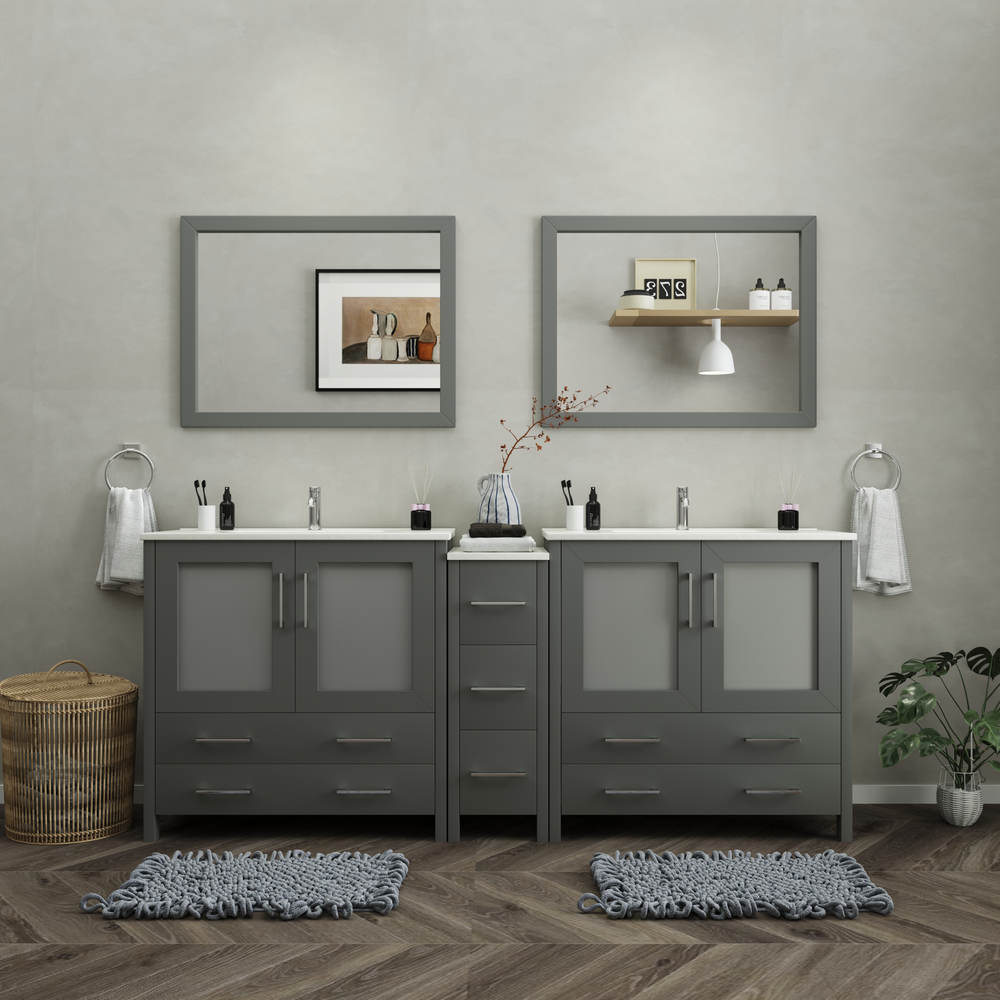 Vanity Art Brescia 84" Bathroom Vanity Double Sink Set with Ceramic Top and Mirror VA3036 New