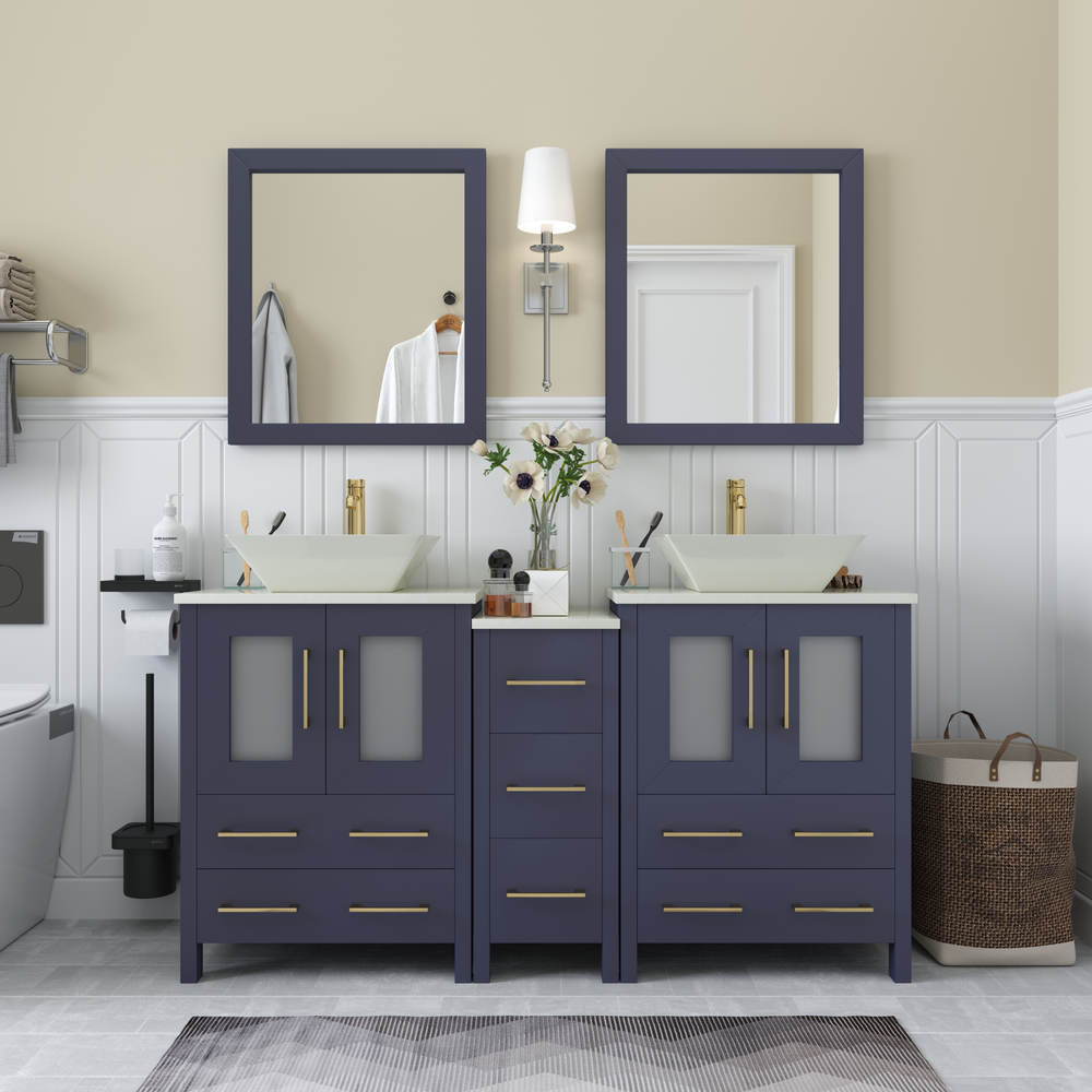 Vanity Art Ravenna 60" Bathroom Vanity Double Sink Combo Set with Marble Top and Mirror VA3124 New