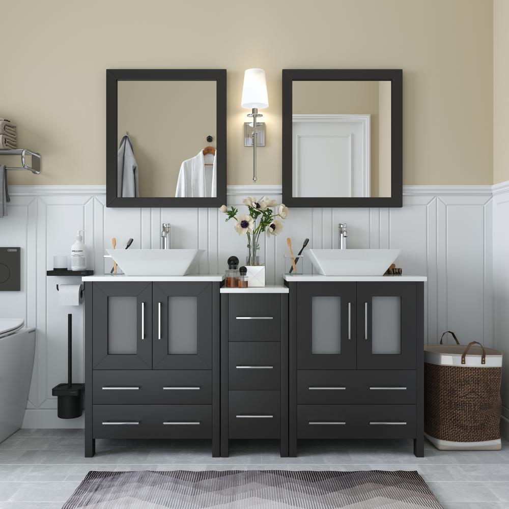 Vanity Art Ravenna 60" Bathroom Vanity Double Sink Combo Set with Marble Top and Mirror VA3124 New