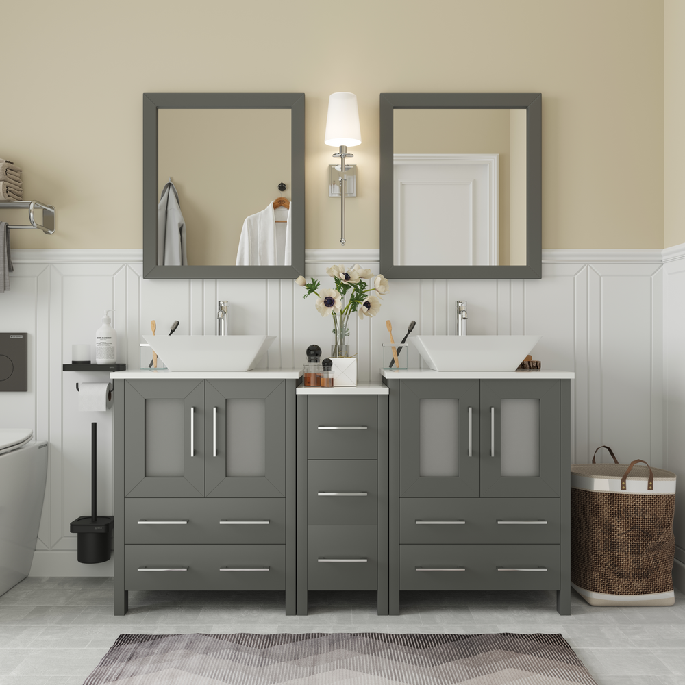 Vanity Art Ravenna 60" Bathroom Vanity Double Sink Combo Set with Marble Top and Mirror VA3124 New