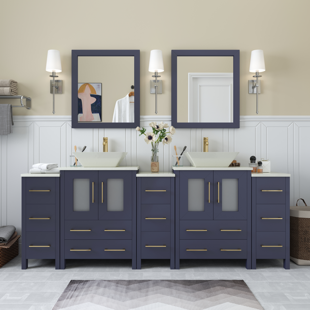 Vanity Art Ravenna 84" Bathroom Vanity Double Sink Combo Set with Marble Top and Mirror VA3124 New