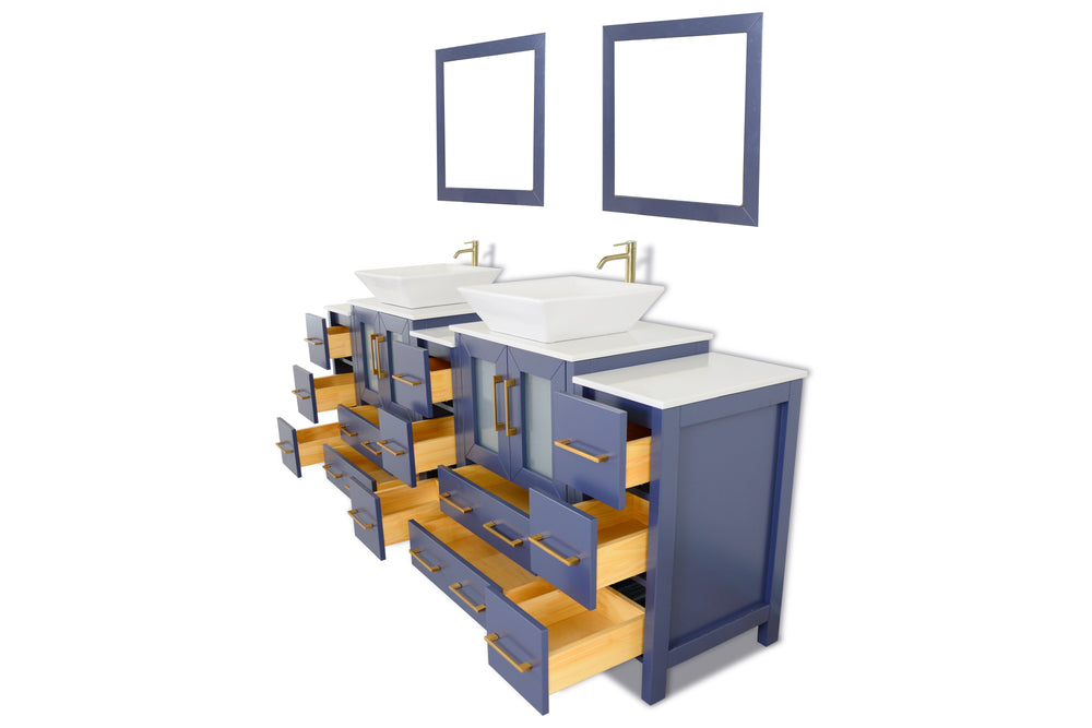 Vanity Art Ravenna 84" Bathroom Vanity Double Sink Combo Set with Marble Top and Mirror VA3124 New