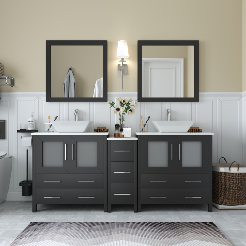 Vanity Art Ravenna 72" Bathroom Vanity Double Sink Combo Set with Marble Top and Mirror VA3130 New