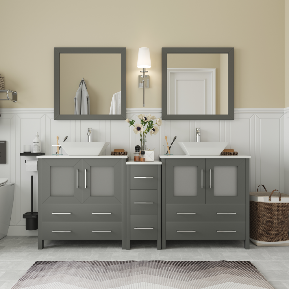 Vanity Art Ravenna 72" Bathroom Vanity Double Sink Combo Set with Marble Top and Mirror VA3130 New