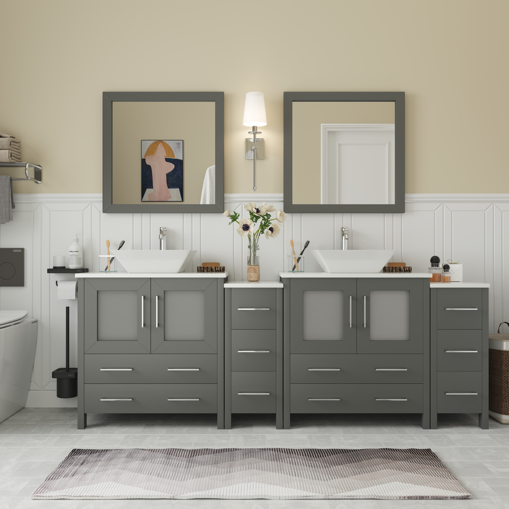 Vanity Art Ravenna 84" Bathroom Vanity Double Sink Combo Set with Marble Top and Mirror VA3130 New