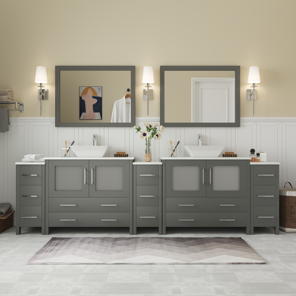 Vanity Art Ravenna 108" Bathroom Vanity Double Sink Combo Set with Marble Top and Mirror VA3136 New