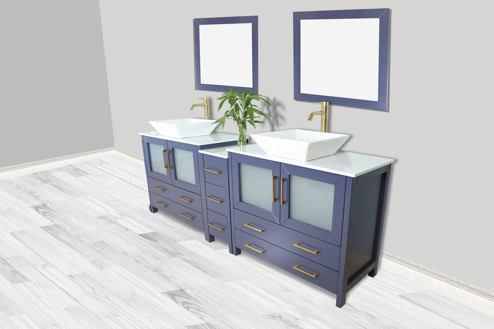 Vanity Art Ravenna 84" Bathroom Vanity Double Sink Combo Set with Marble Top and Mirror VA3136 New