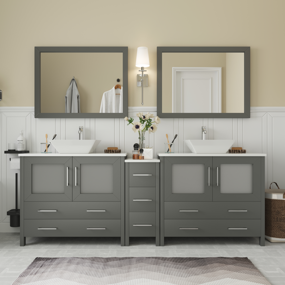 Vanity Art Ravenna 84" Bathroom Vanity Double Sink Combo Set with Marble Top and Mirror VA3136 New