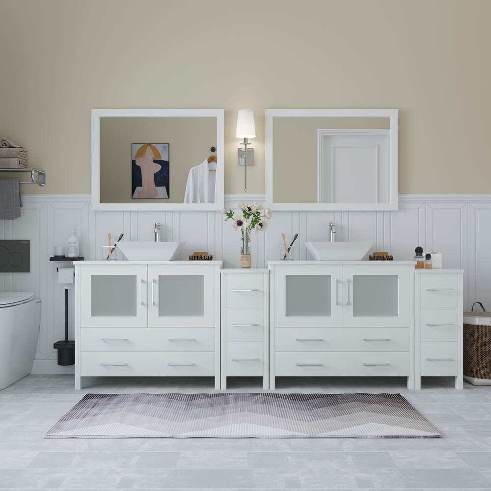 Vanity Art Ravenna 96" Bathroom Vanity Double Sink Combo Set with Marble Top and Mirror VA3136 New