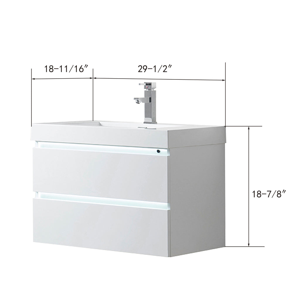 Vanity Art Annecy 30" Bathroom Vanity Single Sink LED Light Wall Mounted VA6030WL New