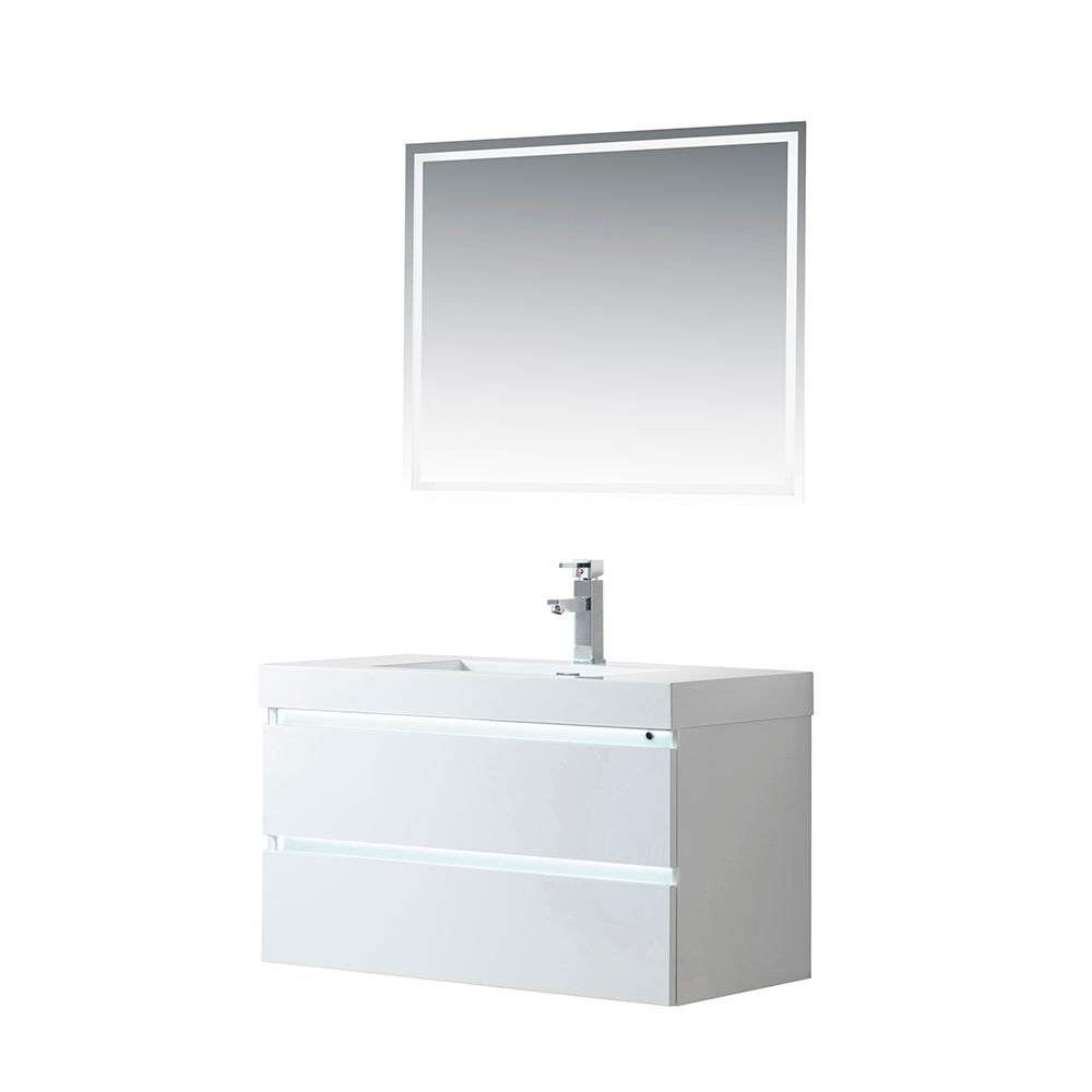 Vanity Art Annecy 36" Bathroom Vanity Single Sink LED Light Wall Mounted Resin Top VA6036WL New