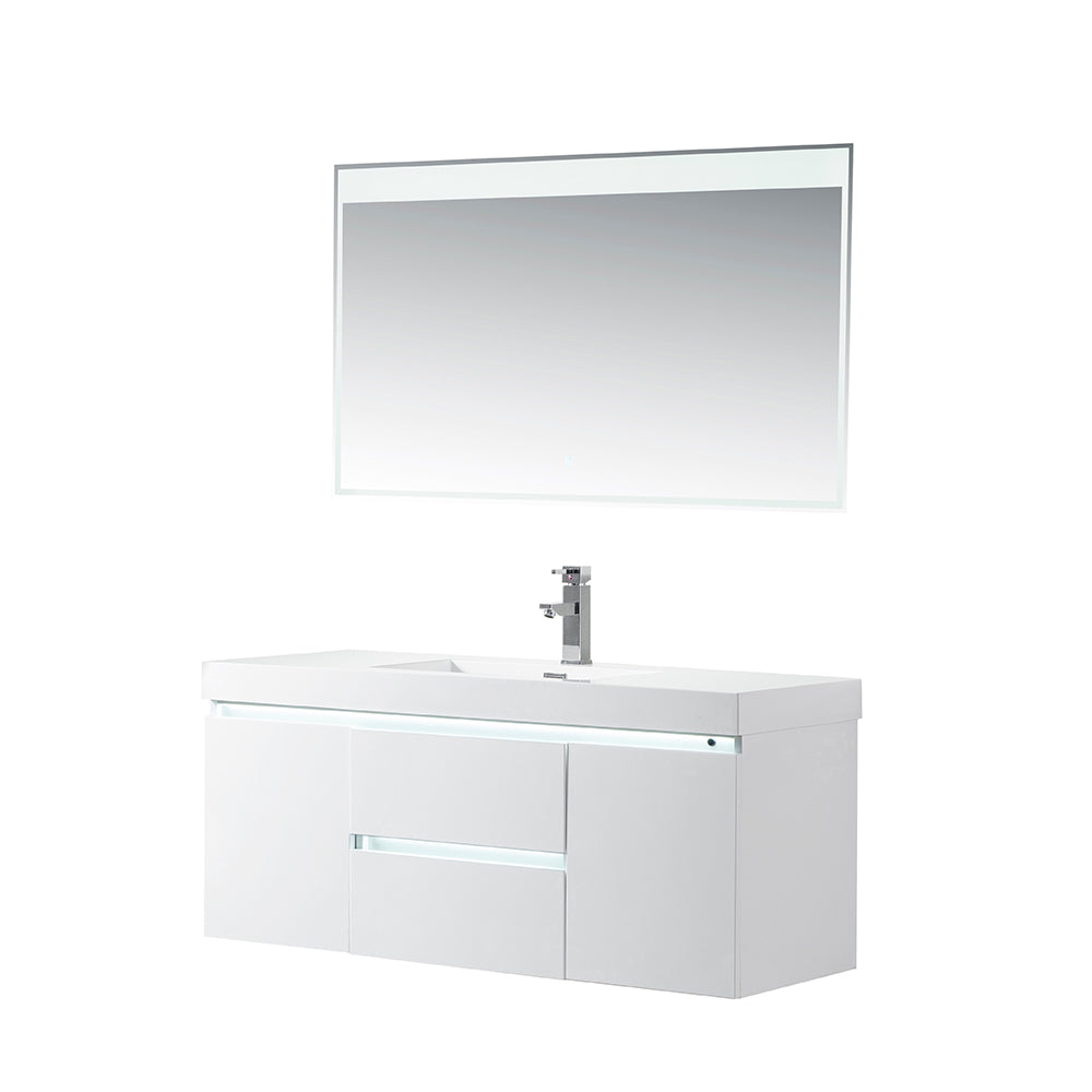 Vanity Art Annecy 48" Bathroom Vanity Single Sink LED Light Wall Mounted Resin Top VA6048WL New