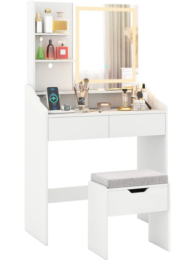 Costway LED Lighted Makeup Vanity Desk w/ Mirror 3 Color Modes 15128048 New