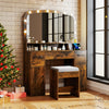 Vanity Desk Makeup Table with Stool 3-Color Lights and Charging Station-Rustic Brown - Gallery View 1 of 10
