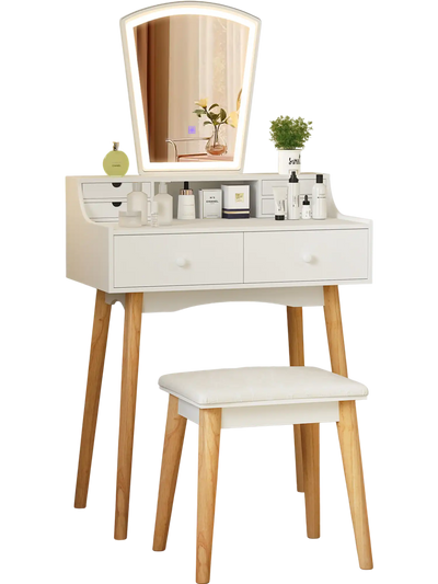 Costway Vanity Desk Set LED Lighted Mirror Drawers White 36457281 New