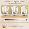 3-color LED lighted mirror with adjustable brightness, part of a white vanity desk set featuring 6 drawers and a stool.