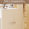 Vanity desk with built-in charging station, featuring 2 AC outlets and 1 USB port for convenient electronics charging.