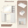 Vanity desk with lighted mirror, white finish, featuring 3 shelves and 7 drawers for ample storage and organization.