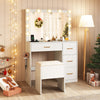 Vanity desk with a large lighted mirror, featuring adjustable brightness and a sleek design for stylish makeup.