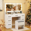 Vanity Desk with Mirror and Lights Makeup Table with Power Outlets-White - Gallery View 1 of 11