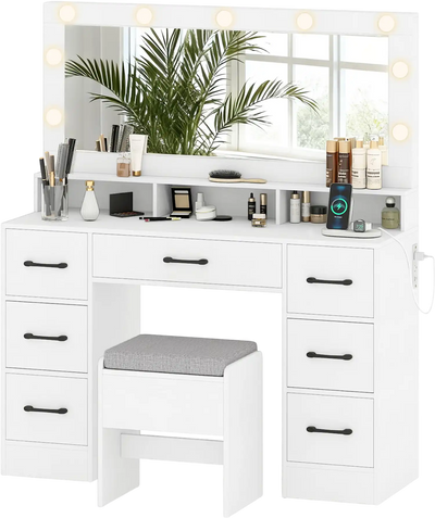 Costway Vanity Desk Makeup Table Mirror Lights Power Outlets 46072284 New